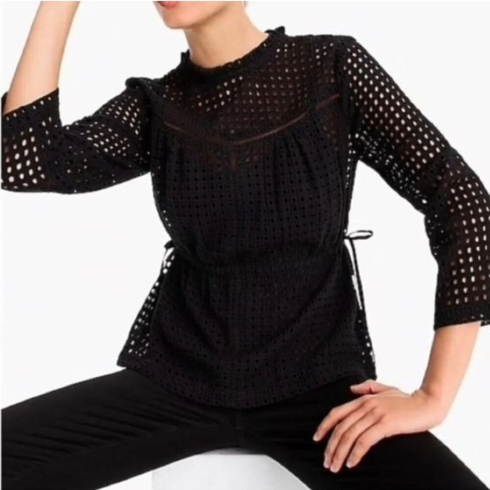 Point Sur Black Eyelet 3/4 Slv Top• 10 - Picture 3 of 8